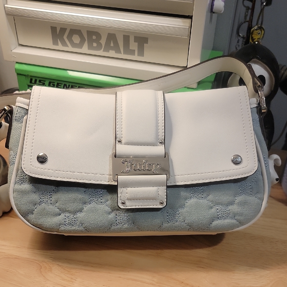 JUICY  White and Light Blue Shoulder Bag